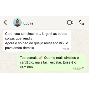 Depoimento de aluno no WhatsApp